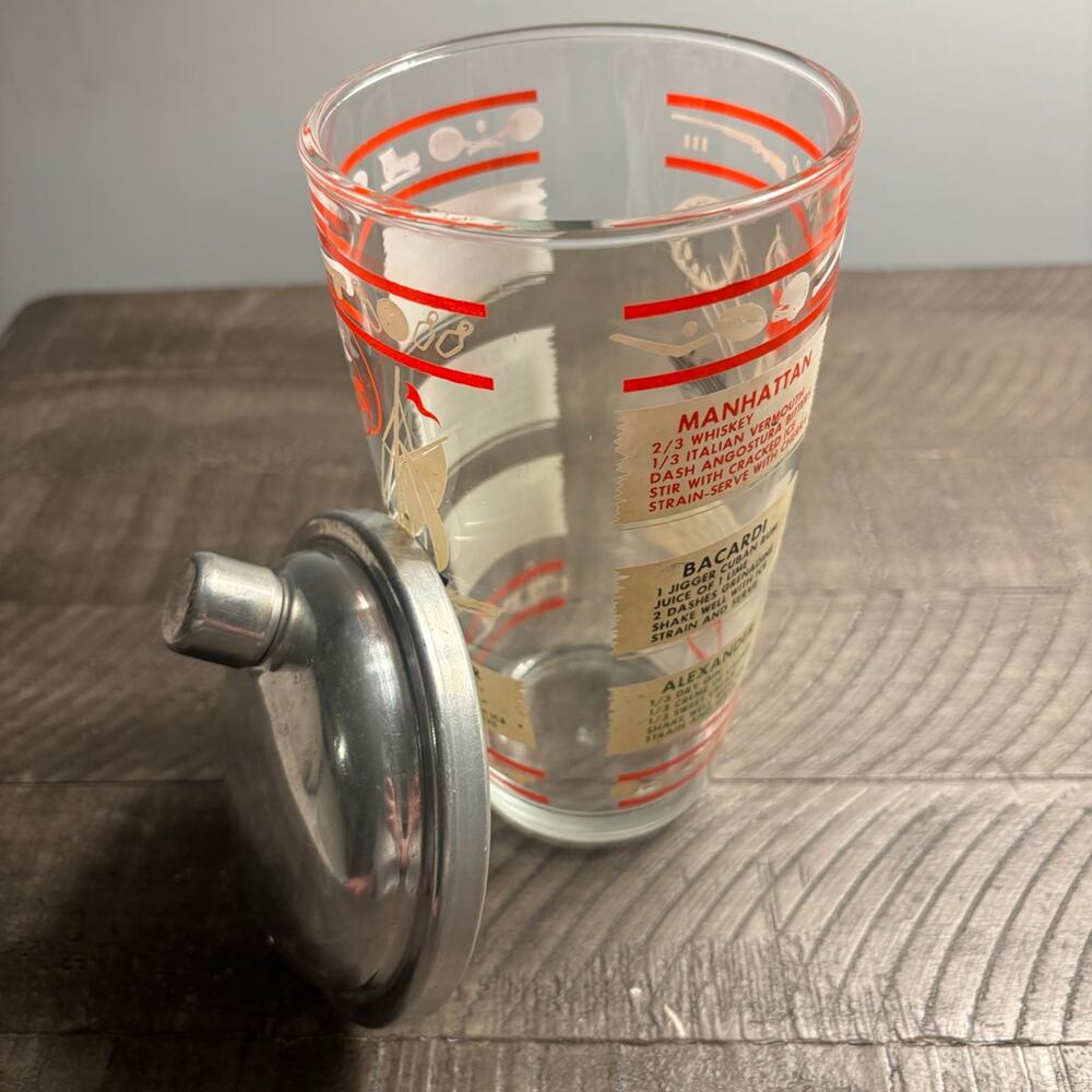 Hazel-Atlas Glass Cocktail Shaker w/ Recipes Vintage Mid Century - Picture 3 of 4